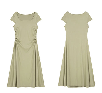 French Square Neck Pleated Dress