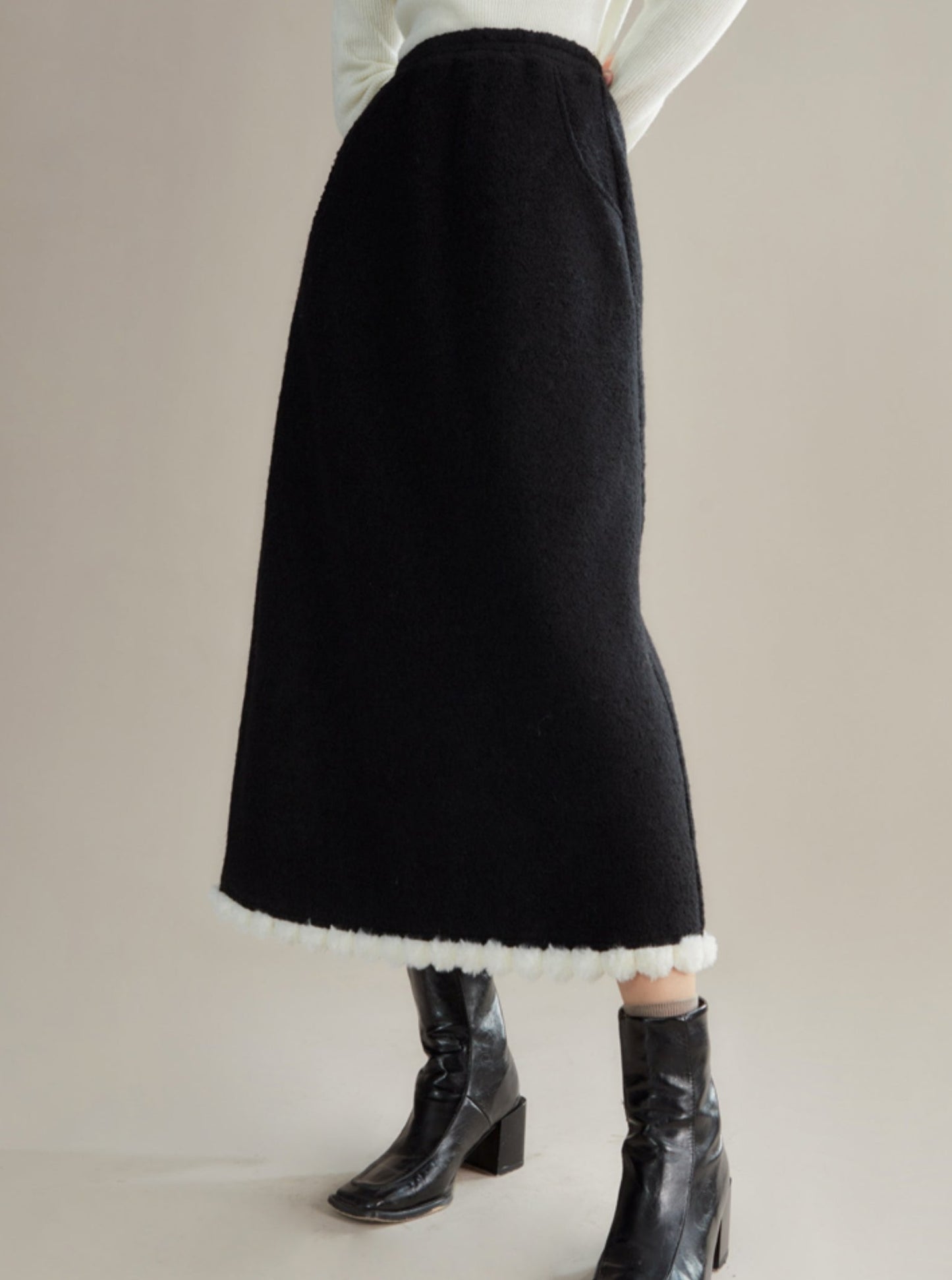 wool tweed base straight skirt