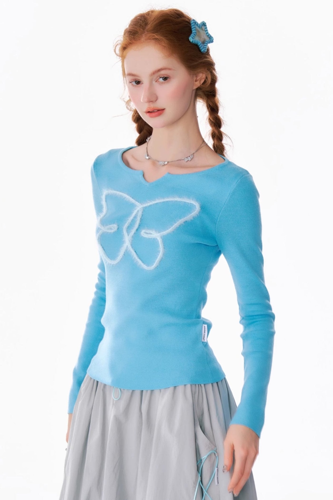 Retro Slim Butterfly Knit Top