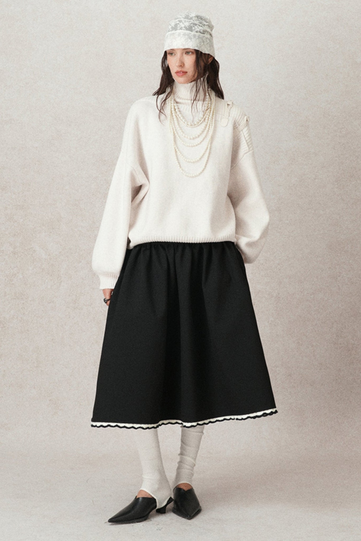 Kontrastierende Häkel-A-Linien-Puff-Rock 