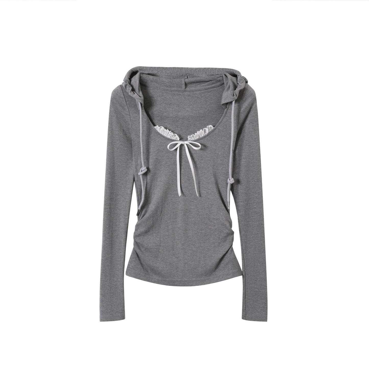 Gray Lace-Trimmed Knit With Skirt Set-Up