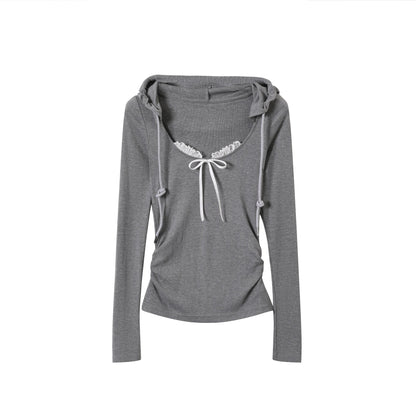 Gray Lace-Trimmed Knit With Skirt Set-Up