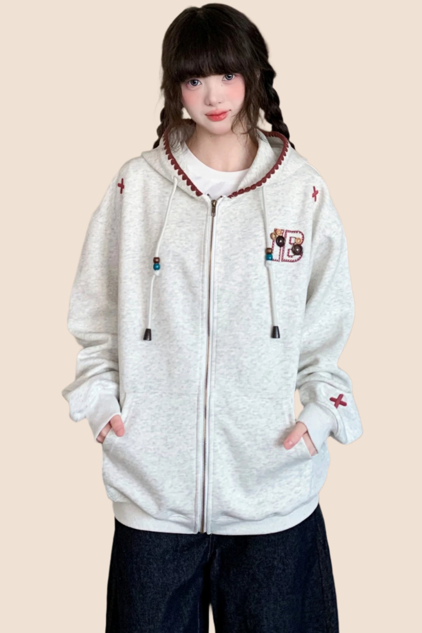 Ethnic Embroidered Loose Hoodie Coat