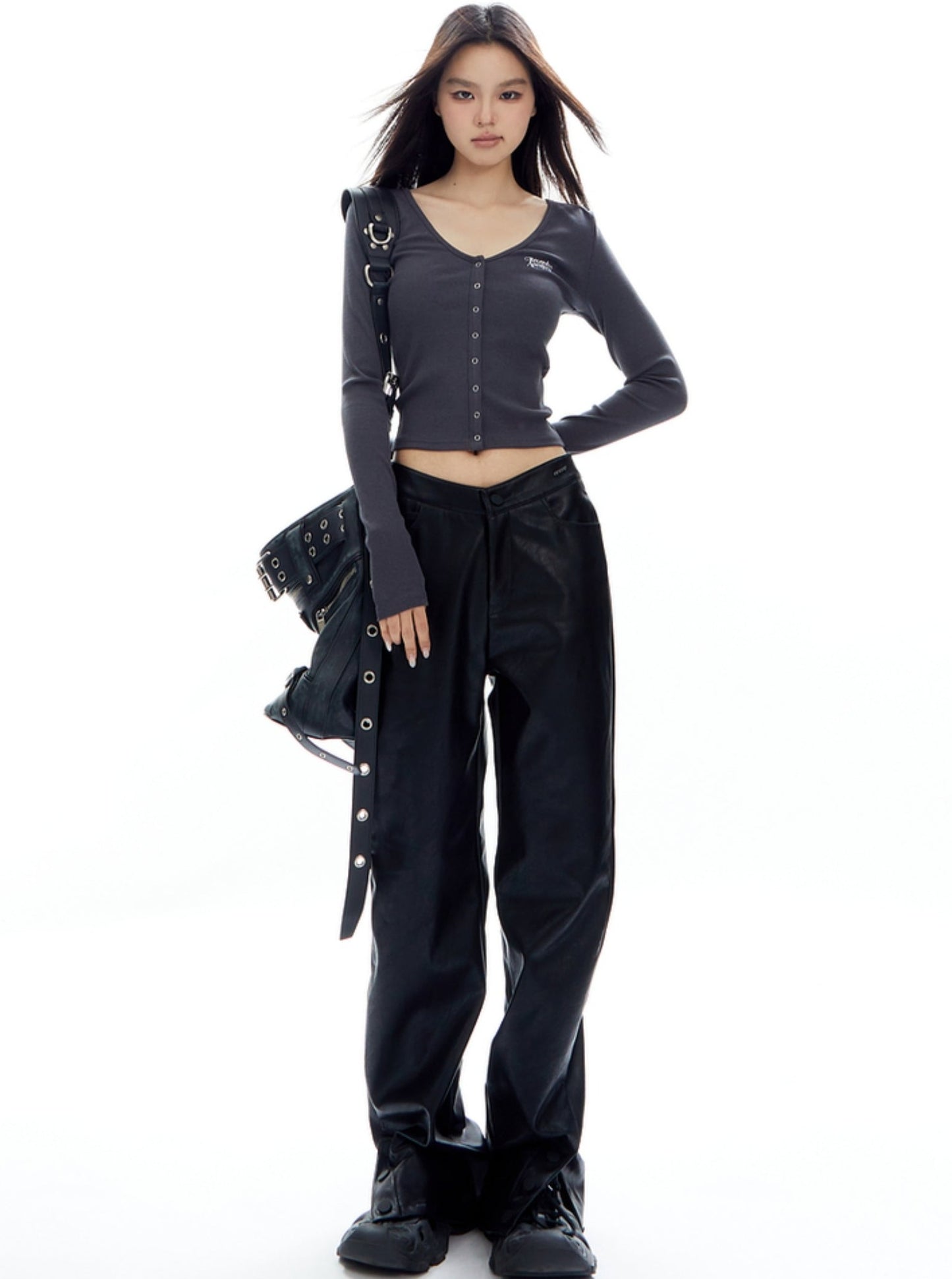 Retro Street High Waist PU Leather Pants