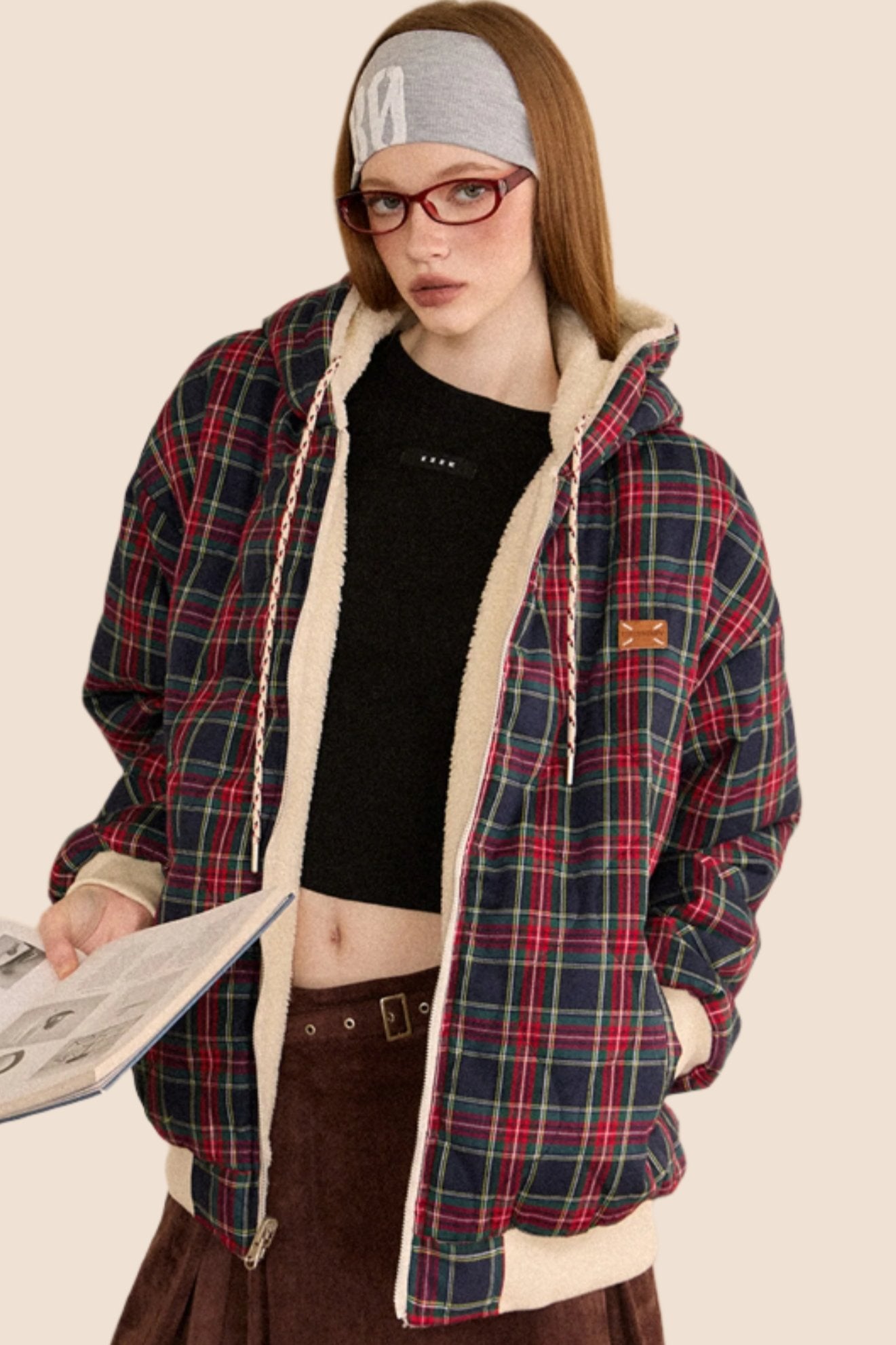 EZEK AMERICAN RETRO PLAID LAMBSWOOL REVERSIBLE JACKET WOMEN'S WINTER NEW Padded Thickened Cotton Jacket TIDE