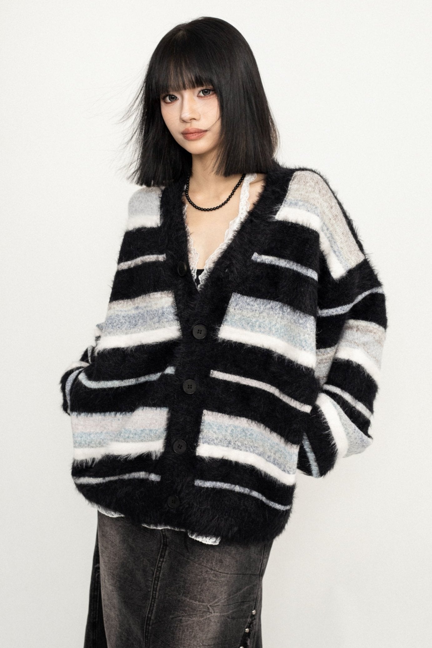 KOREAN LAZY STRIPED LONG SLEEVE CARDIGAN