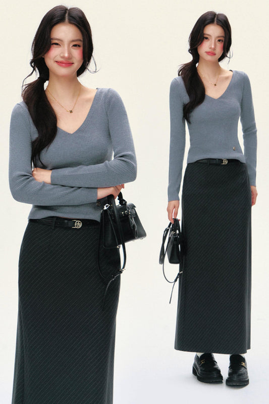 V-Neck Mock-Layer Sweater