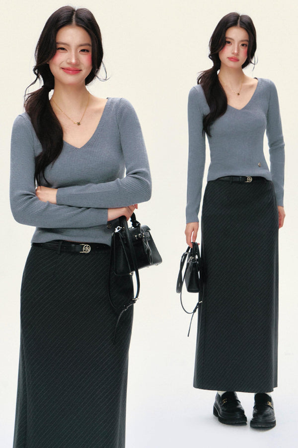 V-Neck Mock-Layer Sweater