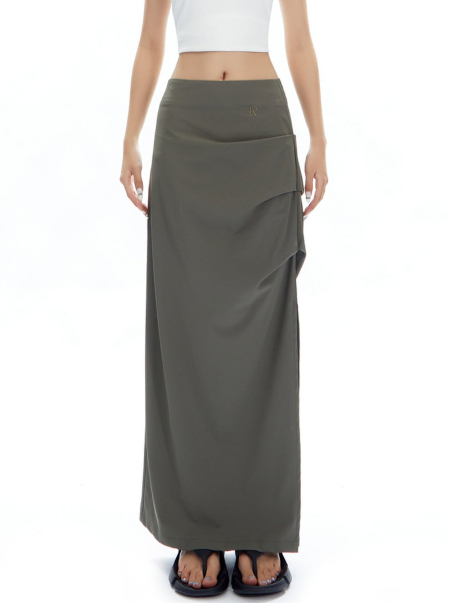 High-Waisted Pleated Light Grey Skirt