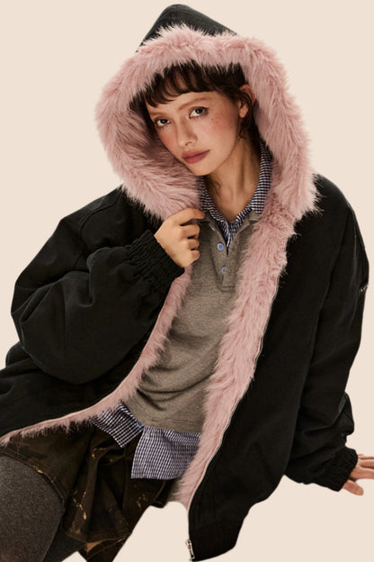 Thickened Fur Hood Cargo Jacket