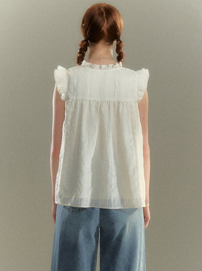 Lace Pleated Sleeveless Top