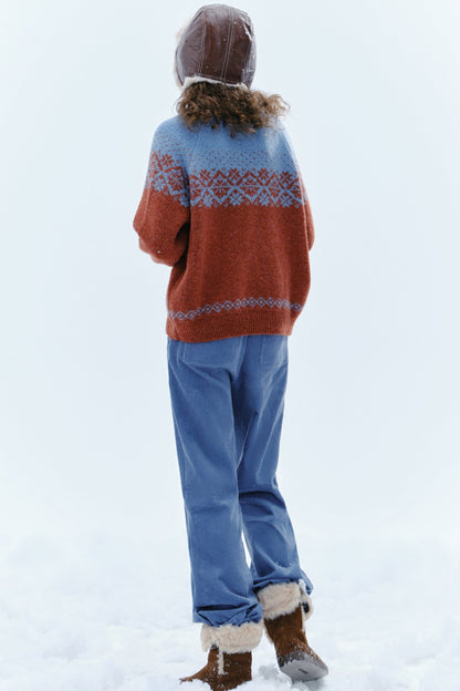 WhyBerry 24AW "Island Hymne" Fair Isle Gradient Lose Pullover Langarm stricken Frauen