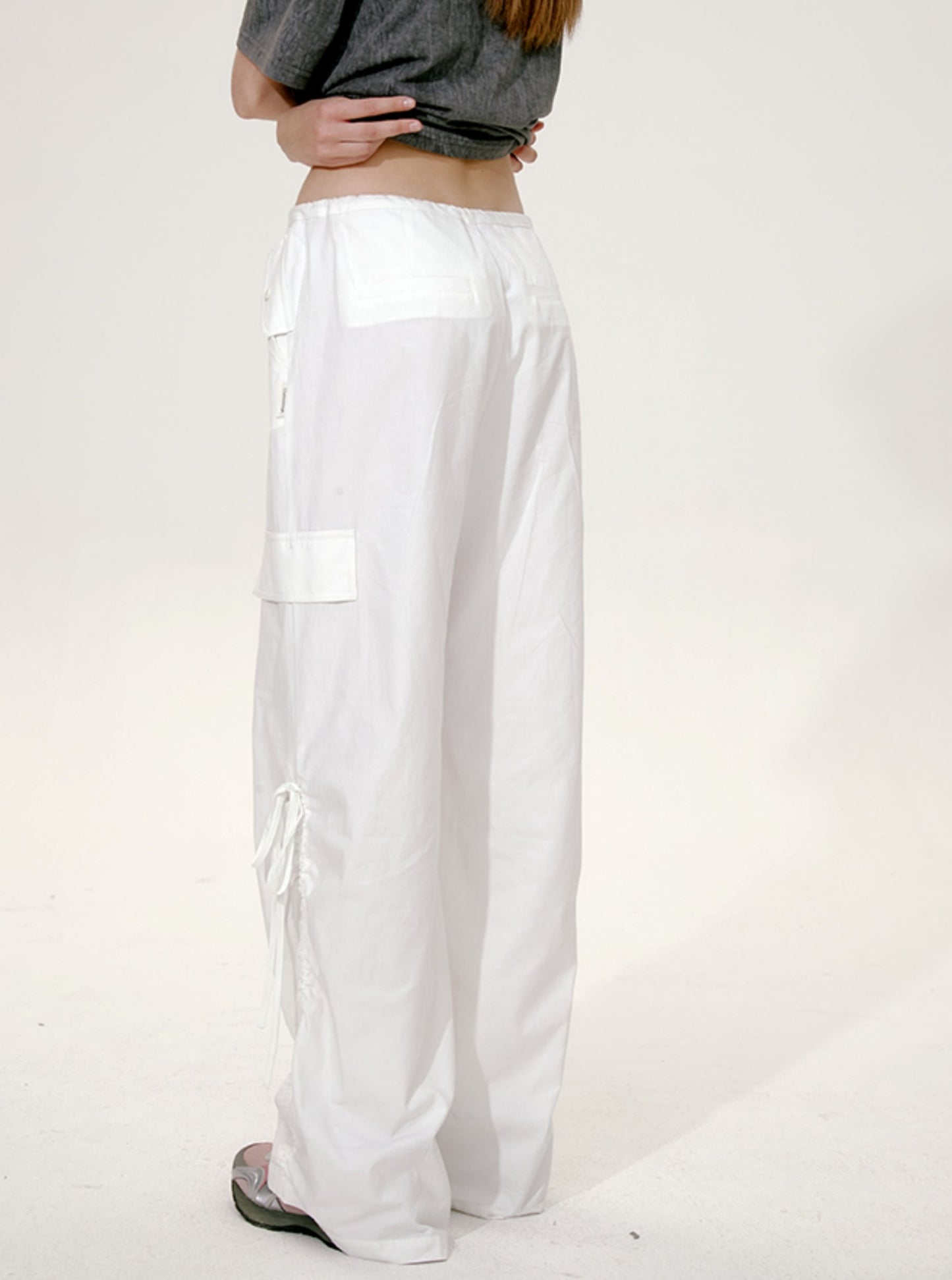 Drawstring Bow Wide-Leg Cargo Pants