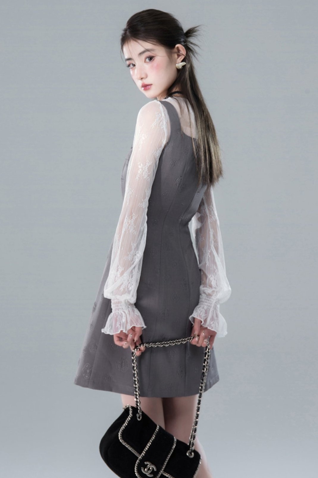 Dark Mist Grey Embossed Dress