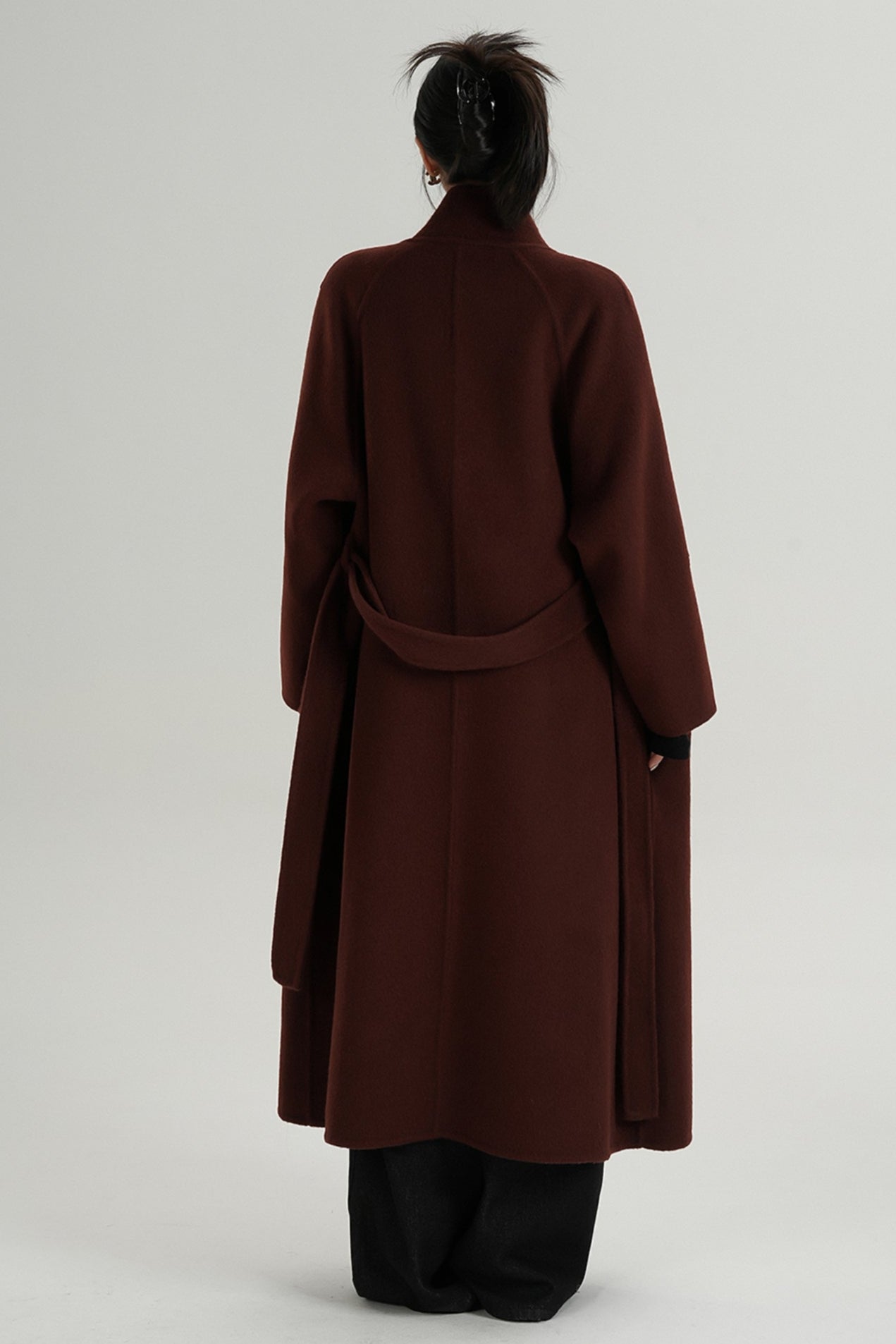 Red Long Stand-Up Collar Wool Coat