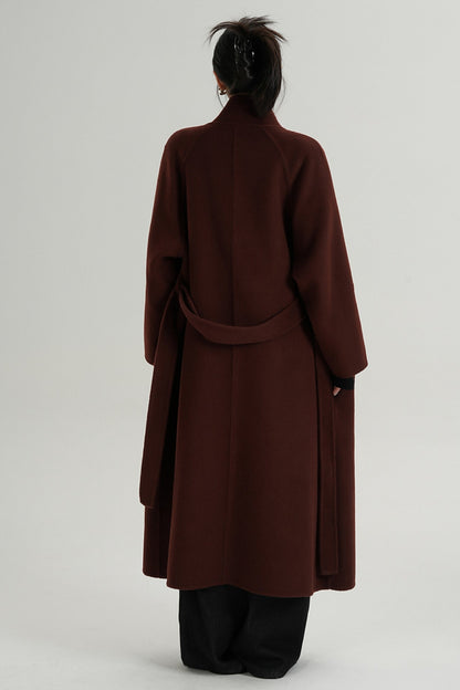 Red Long Stand-Up Collar Wool Coat