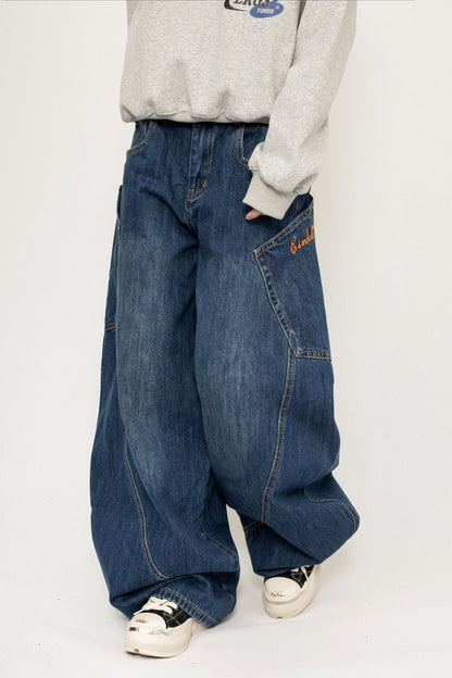 Retro Casual Loose Leg Jeans