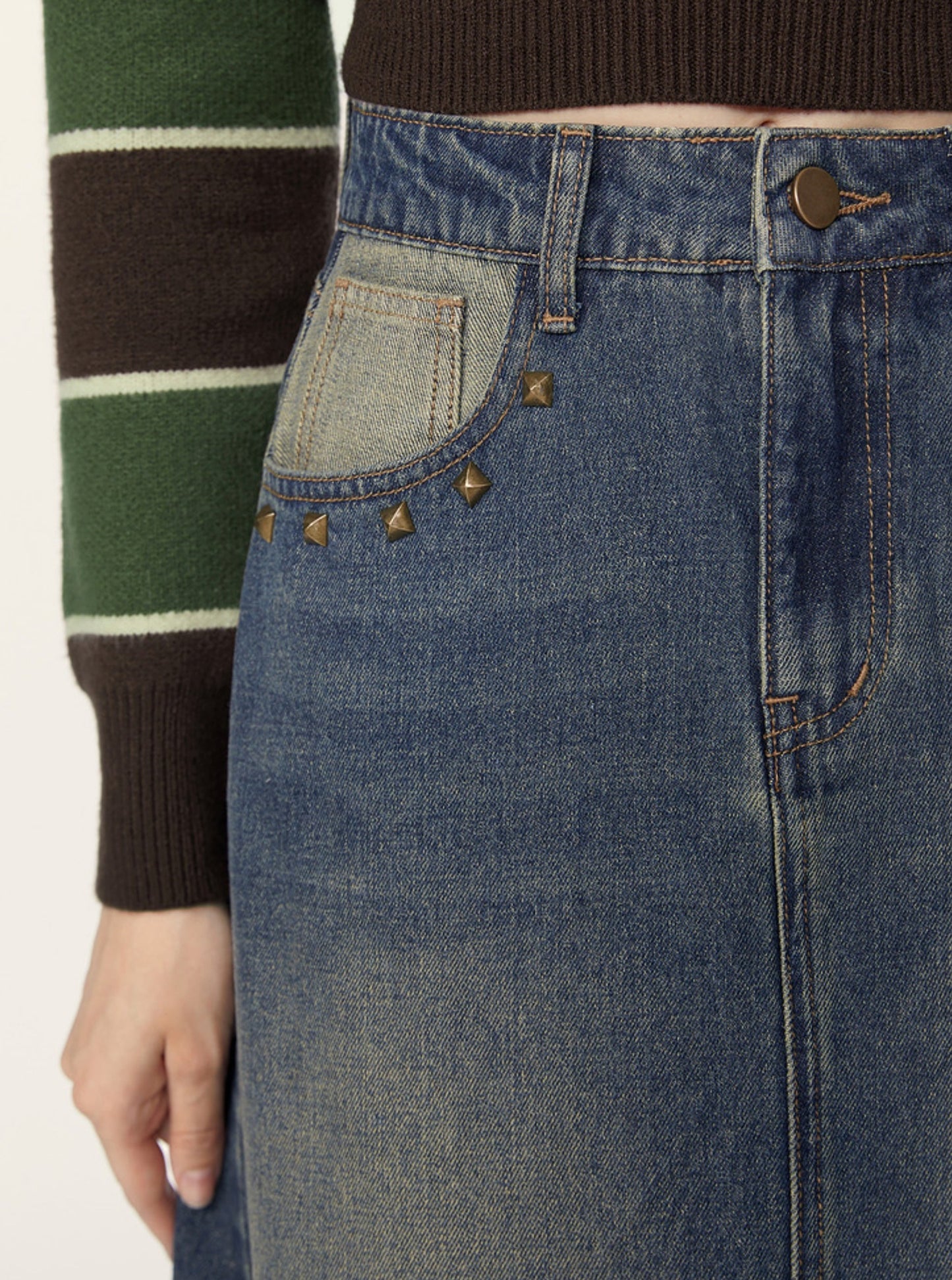 Midi gewaschen Denim A-Line-Rock