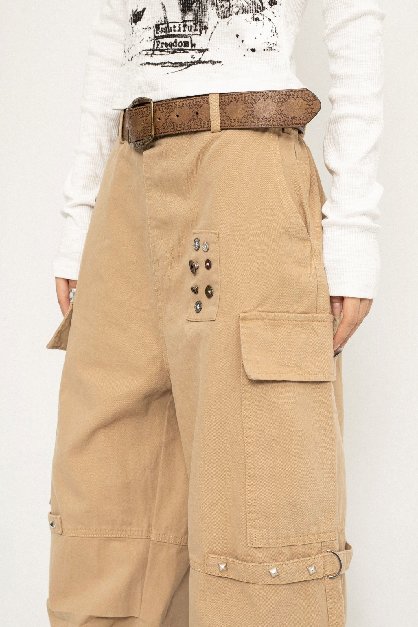 Casual Button Wide-Leg Cargo Pants