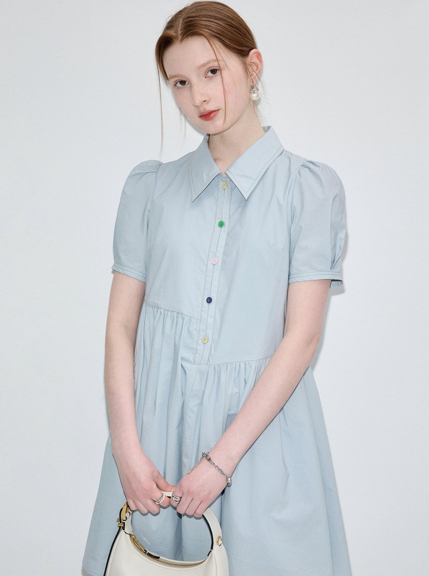 Niche Deconstructed Puff Sleeve Shirt Dress