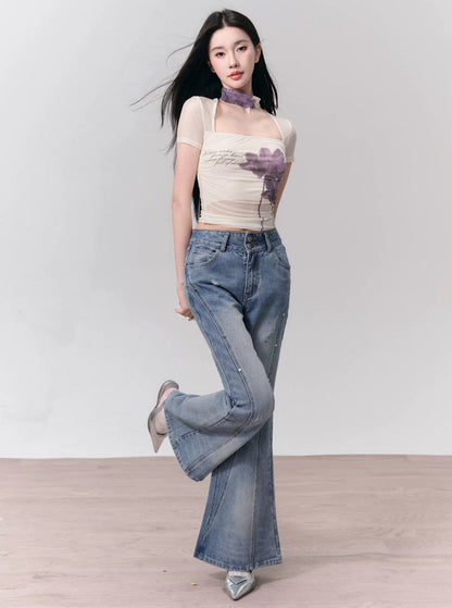 Distressed Thin Flared Pants