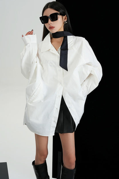 Loose Lapel Cotton Long Sleeve Shirt