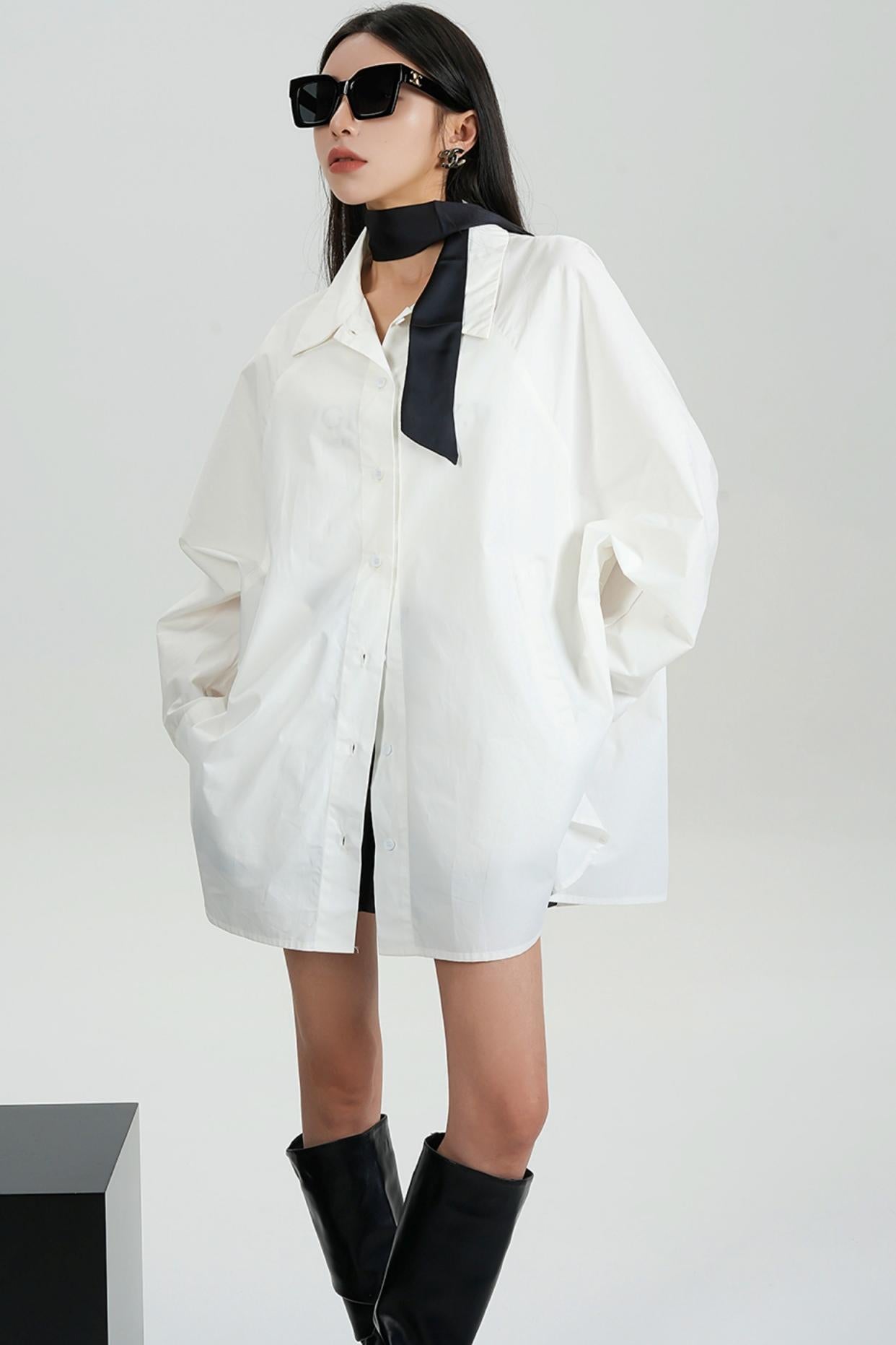 Loose Lapel Cotton Long Sleeve Shirt