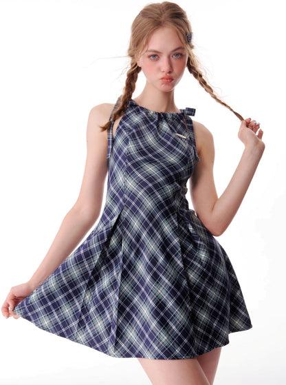 Slim Waist Plaid Slip Dress