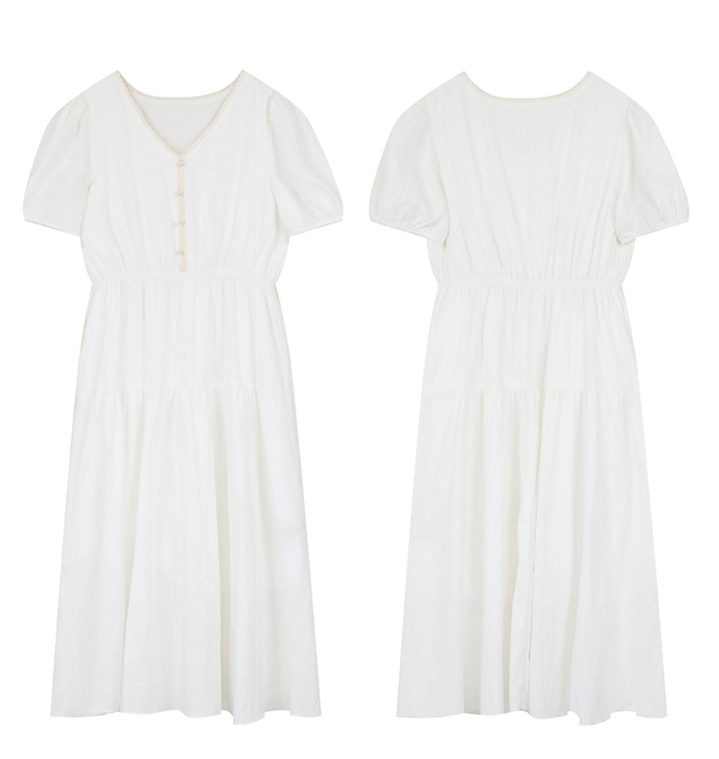 French Drape White Short Sleeve Dress