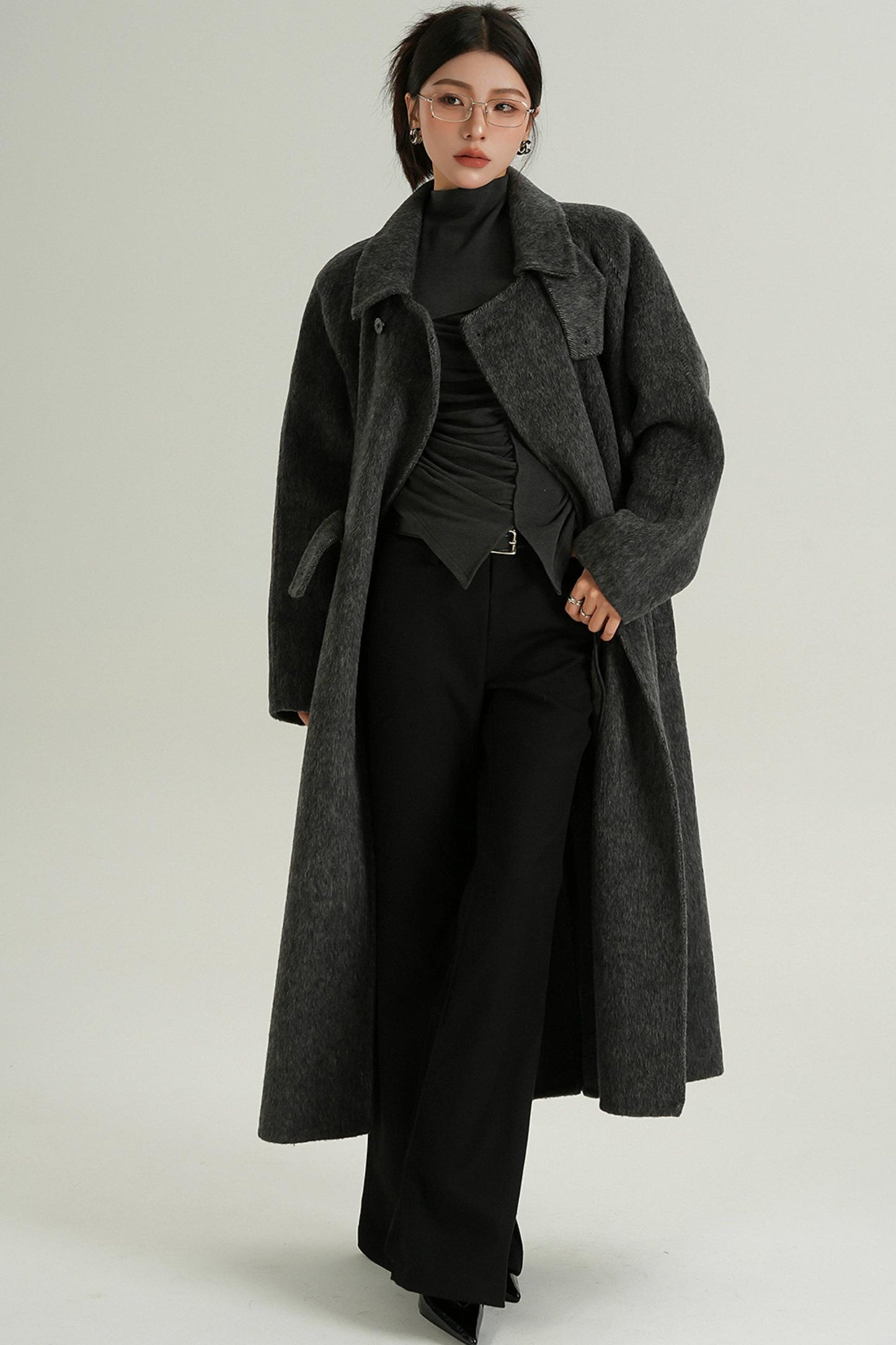 Long Turtleneck Tweed Coat