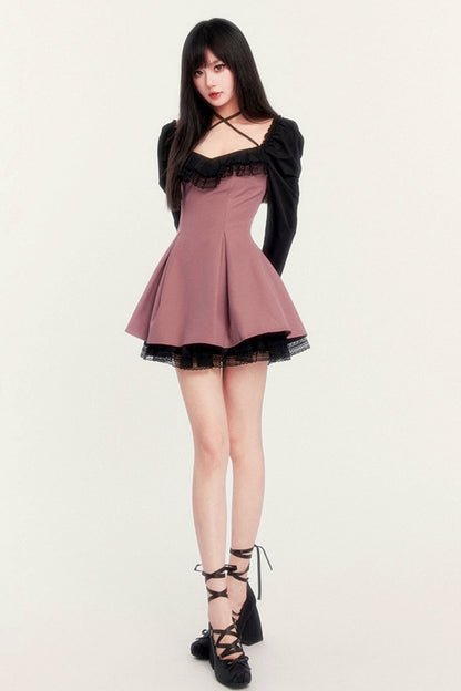 Cinched Waist Puff Sleeve Tulle Dress