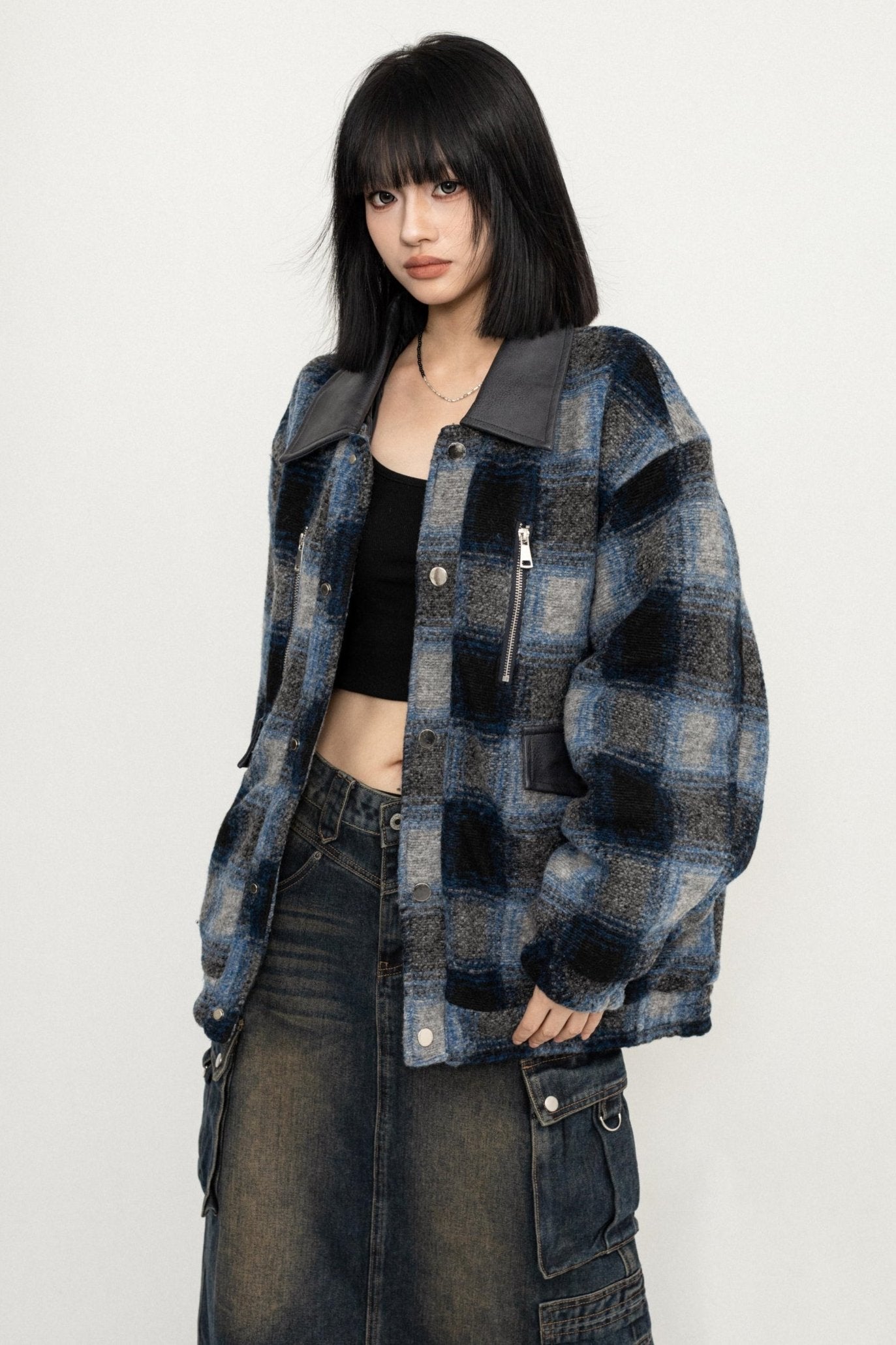 Winter Cotton Blue Plaid Jacket