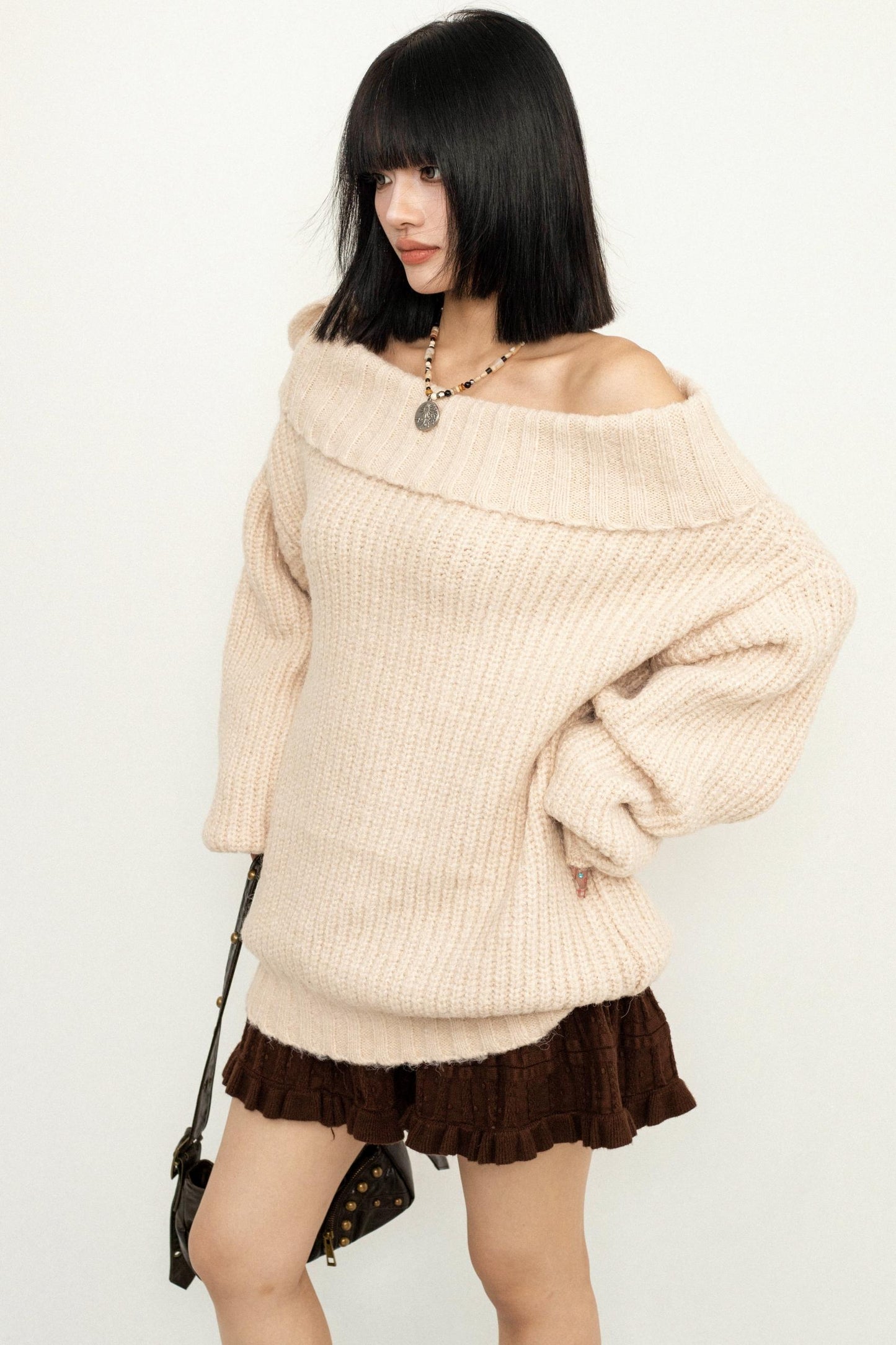 Off-Shoulder Loose Knit Sweater