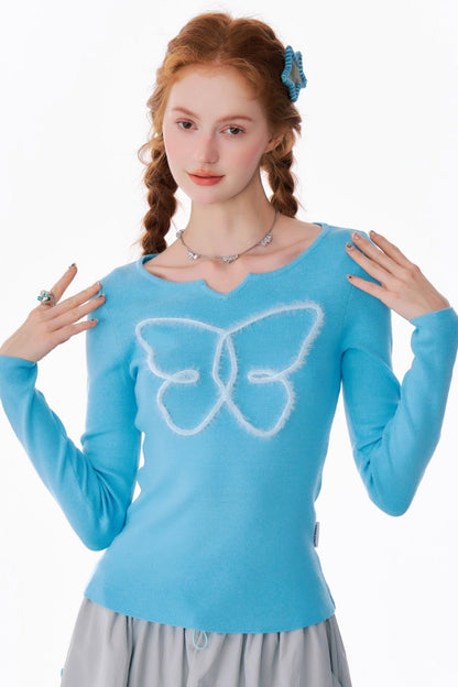 Retro Slim Butterfly Knit Top