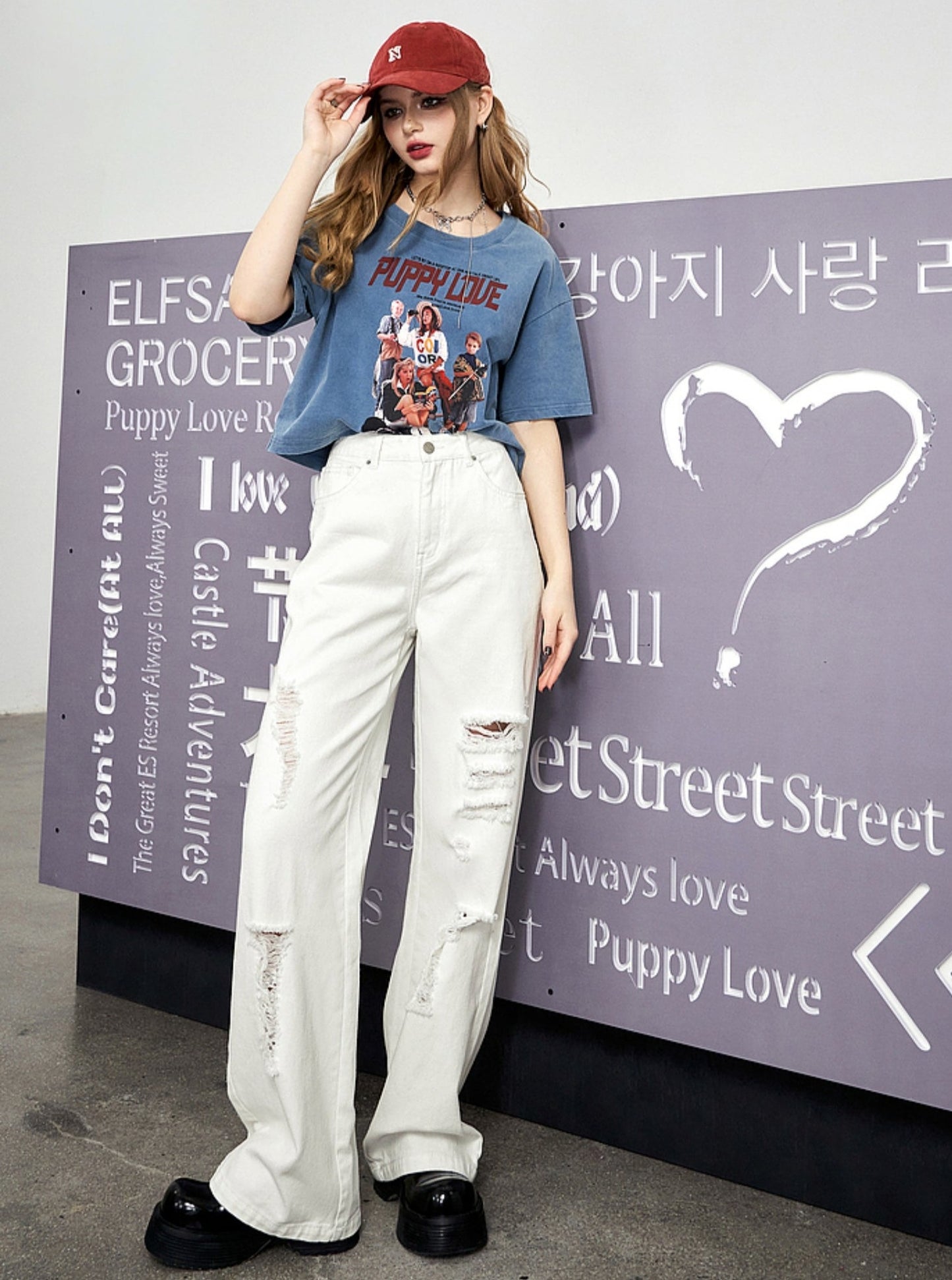 Chic Ripped High-Waist White Denim Pants