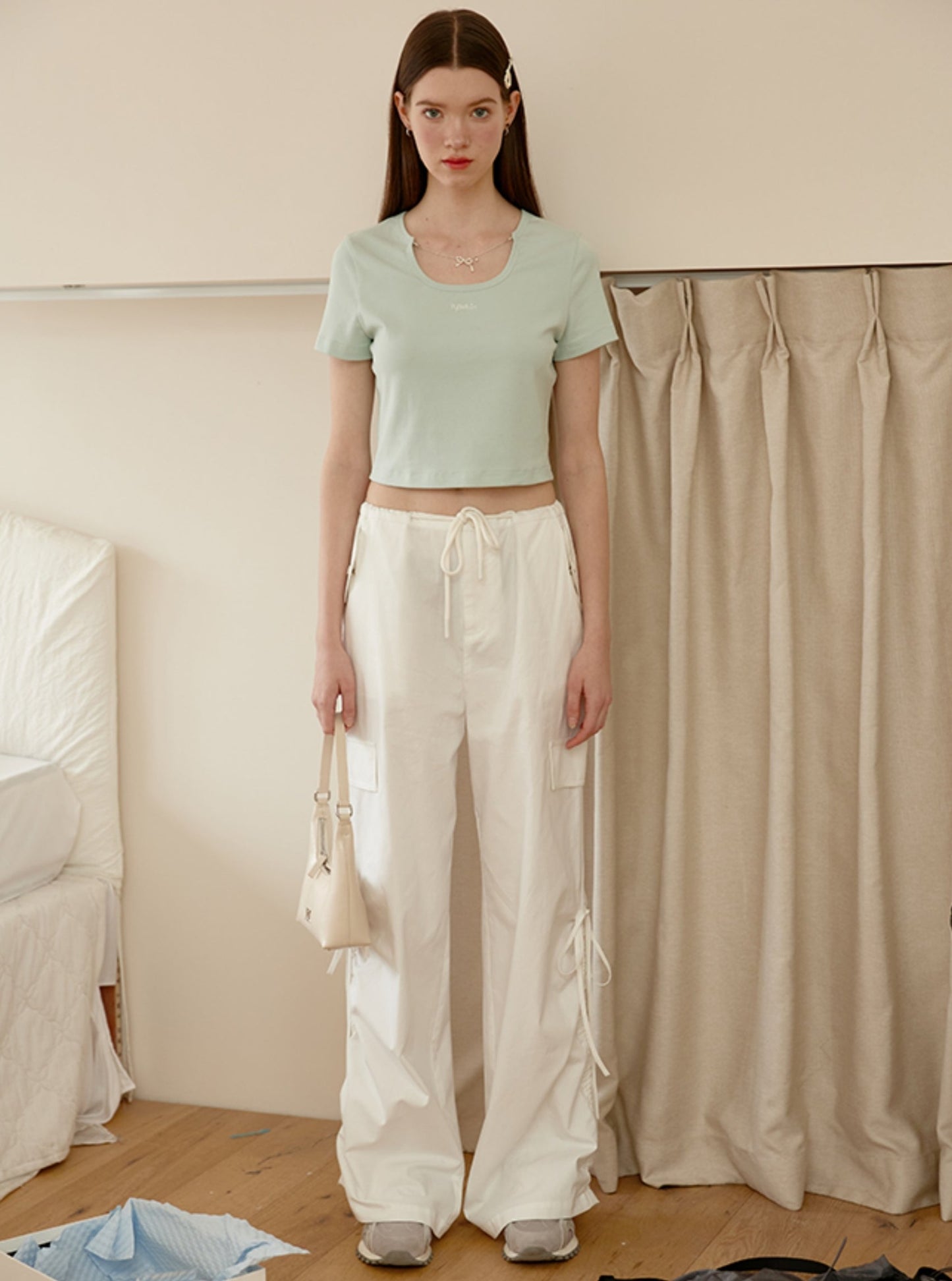 Drawstring Bow Wide-Leg Cargo Pants