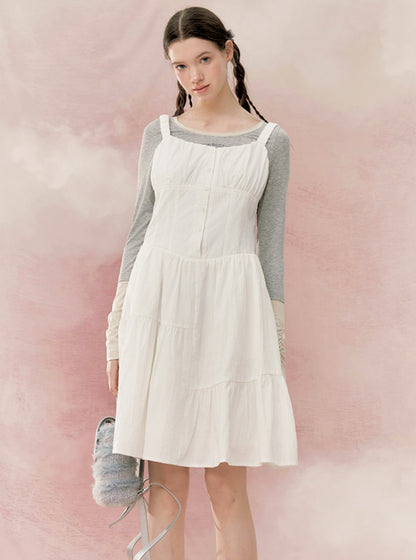White Stitching Split Slim Dress