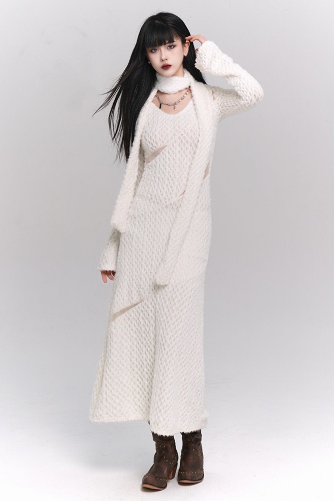 Ghost Girl White Long-sleeved Dress Autumn and Winter Hot Girls Pure Lust Style, High-end Wear, Korean Atmosphere, Early Autumn