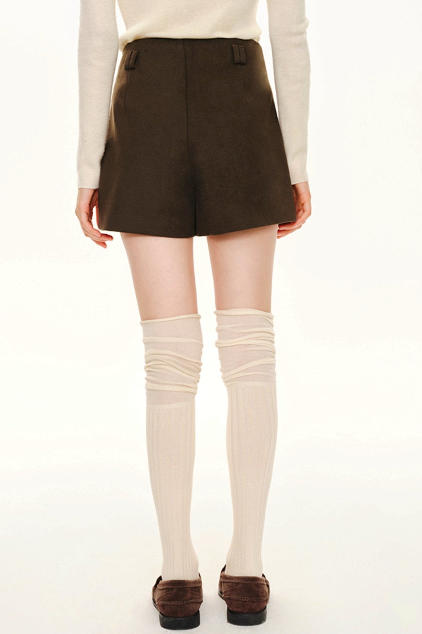 COFFEE WOOL A-LINE SUIT SHORTS