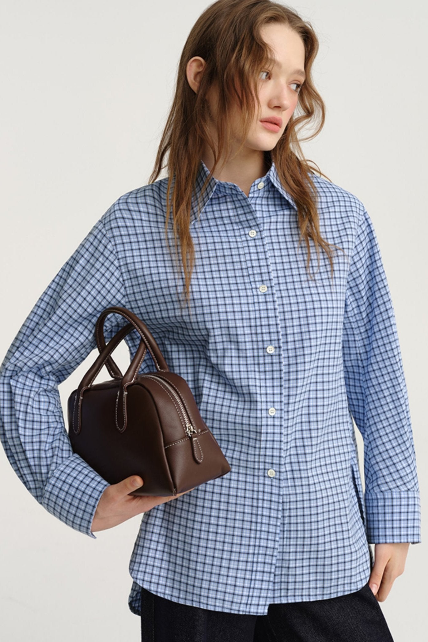 Blue Plaid Miu Cotton Shirt