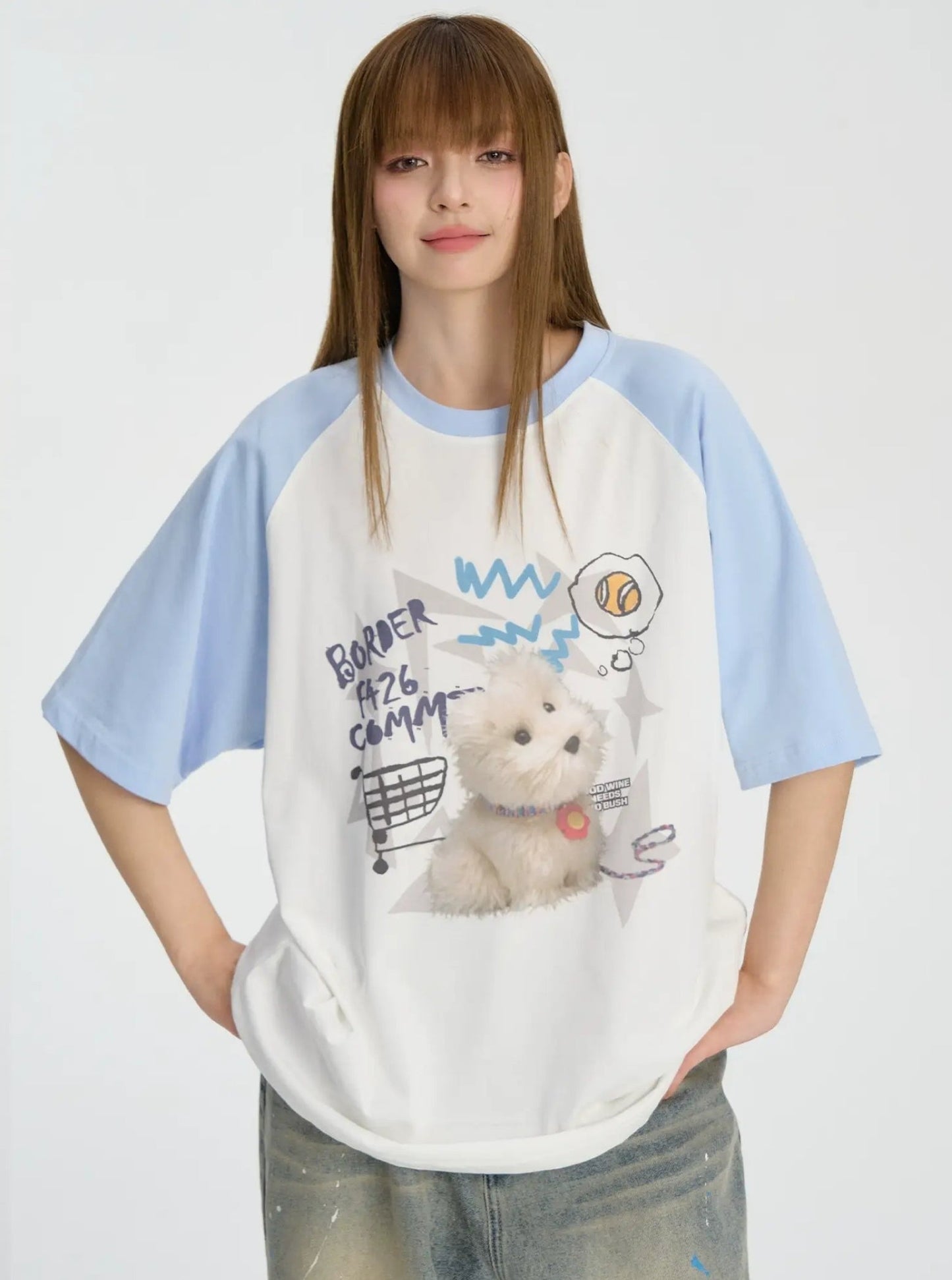 White Puppy Raglan T-Shirt