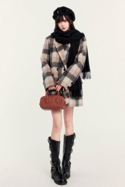 VERSATILE RETRO CHECK TWEED COAT