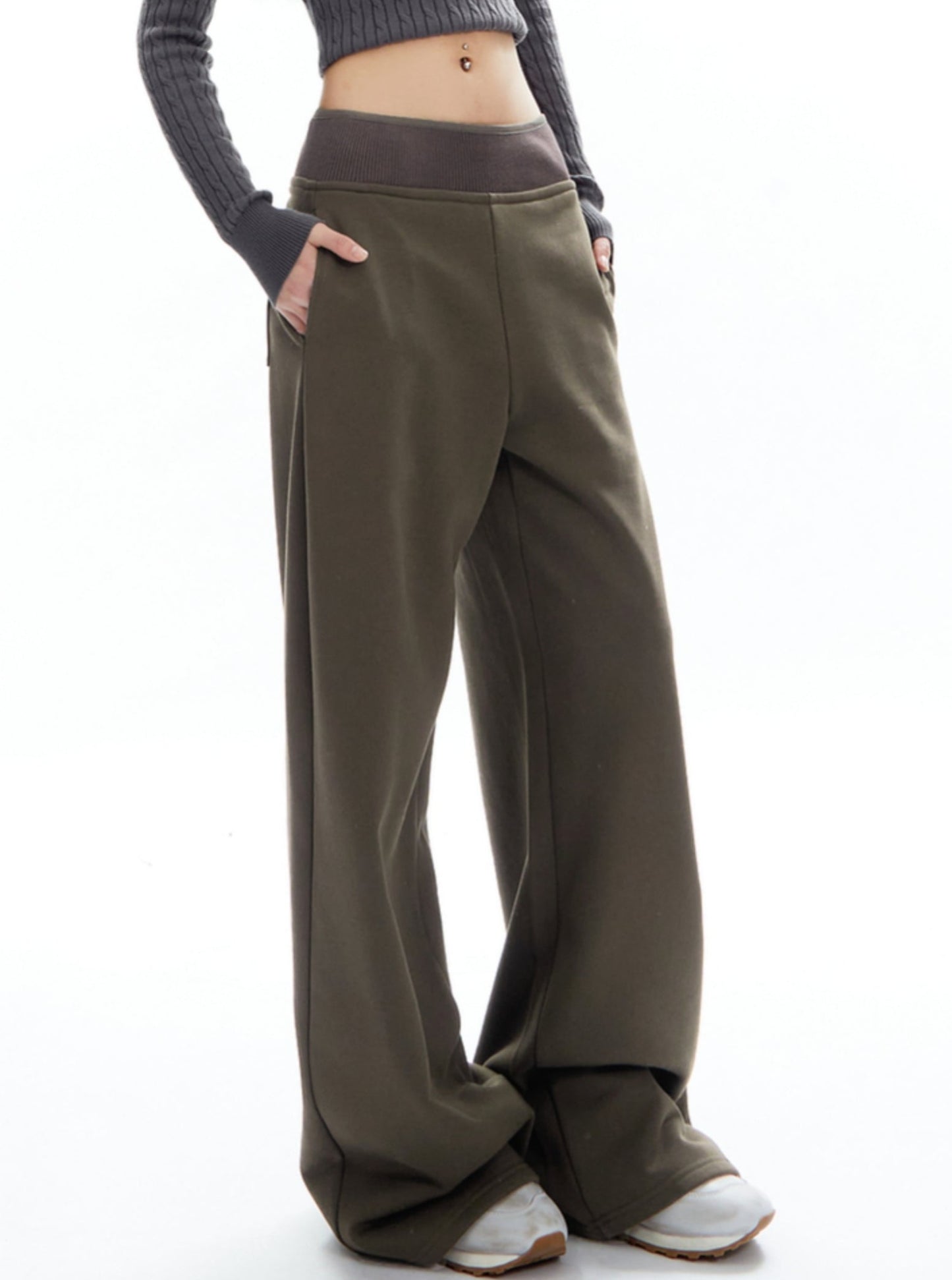 Ribbed Stitching Waistband Mop Pants