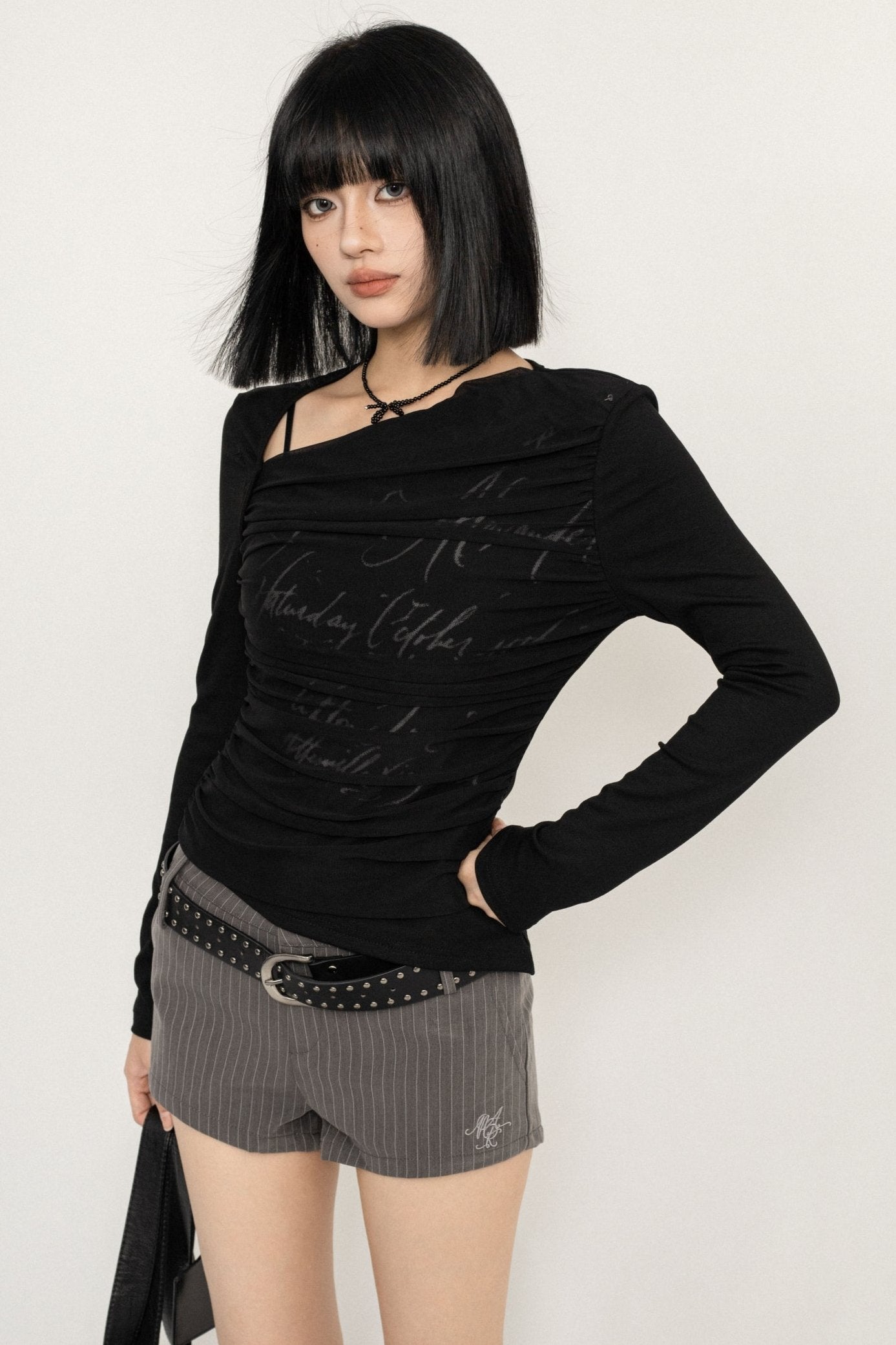 Black Slanted Shoulder Top