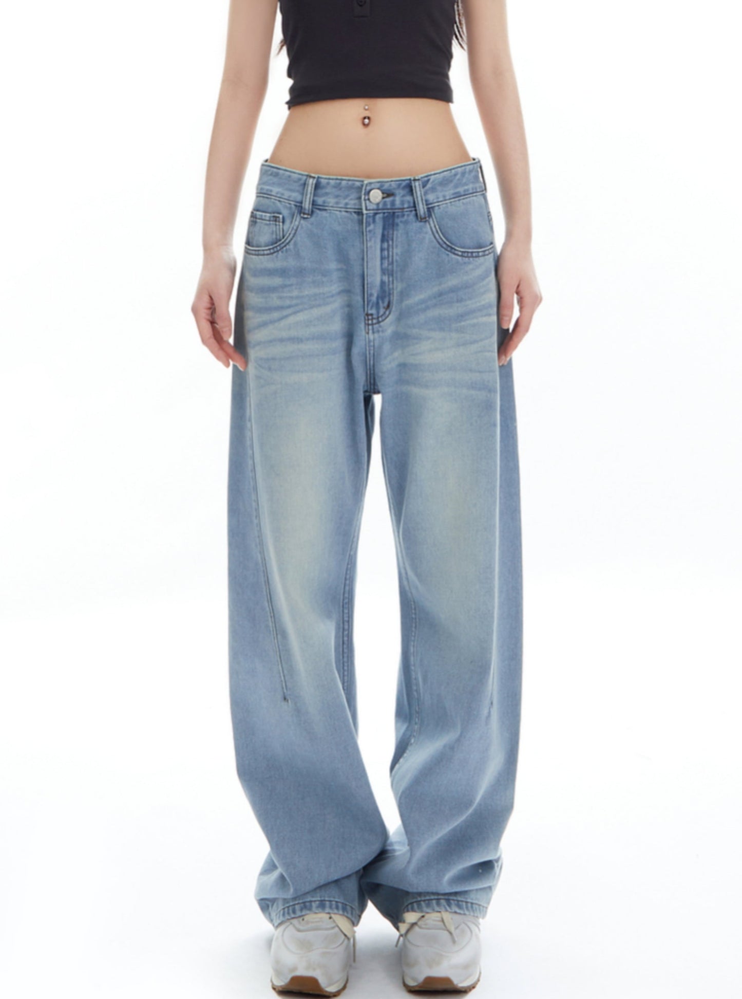Old Washed Low Waist Straight Leg Pants