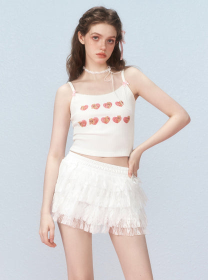 Lace chic cropped white camisole tops