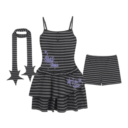 Summer Chic Striped Black 3-piece Dress Set