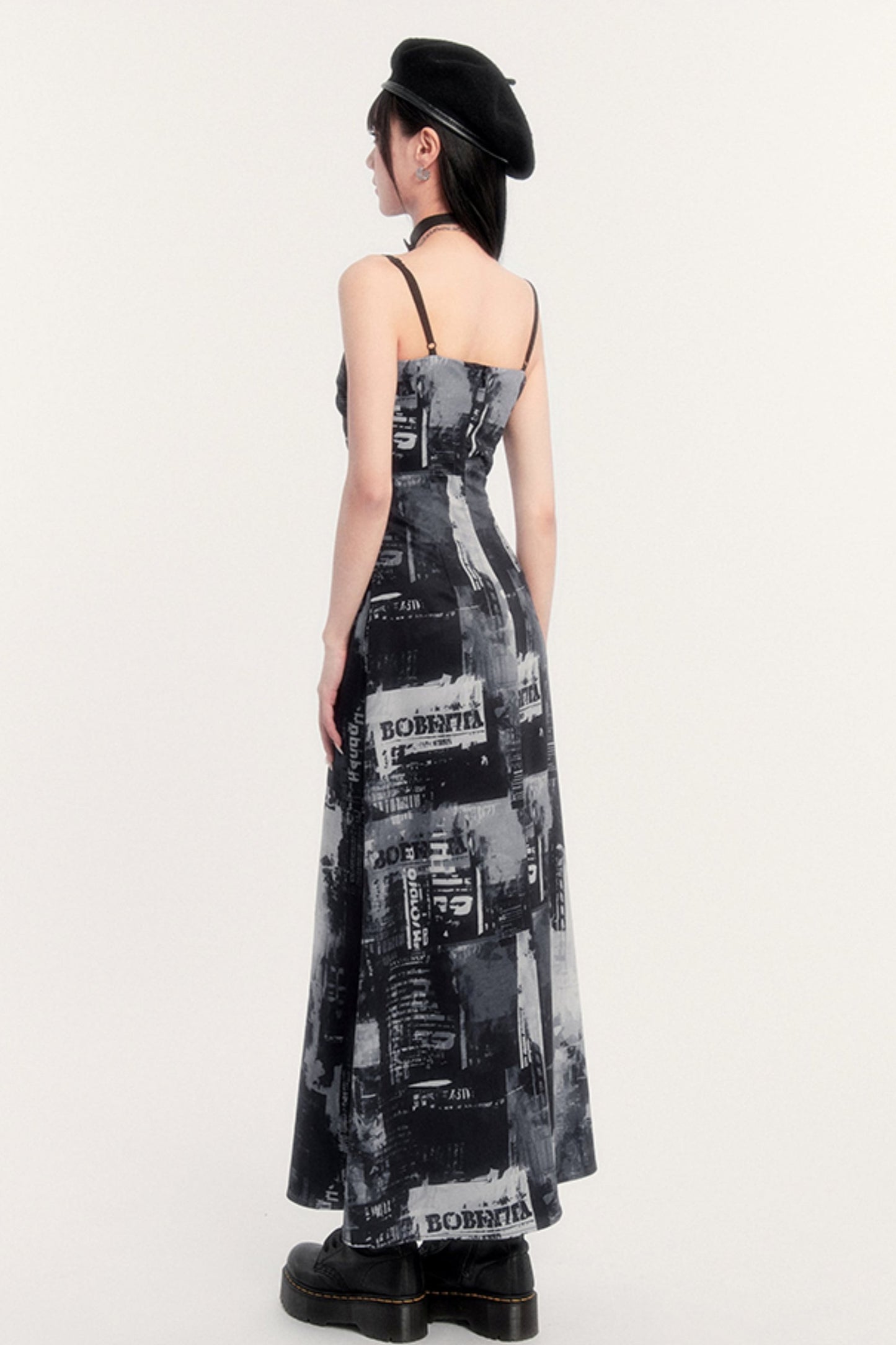 Pictorial Print Slim Long Slip Dress