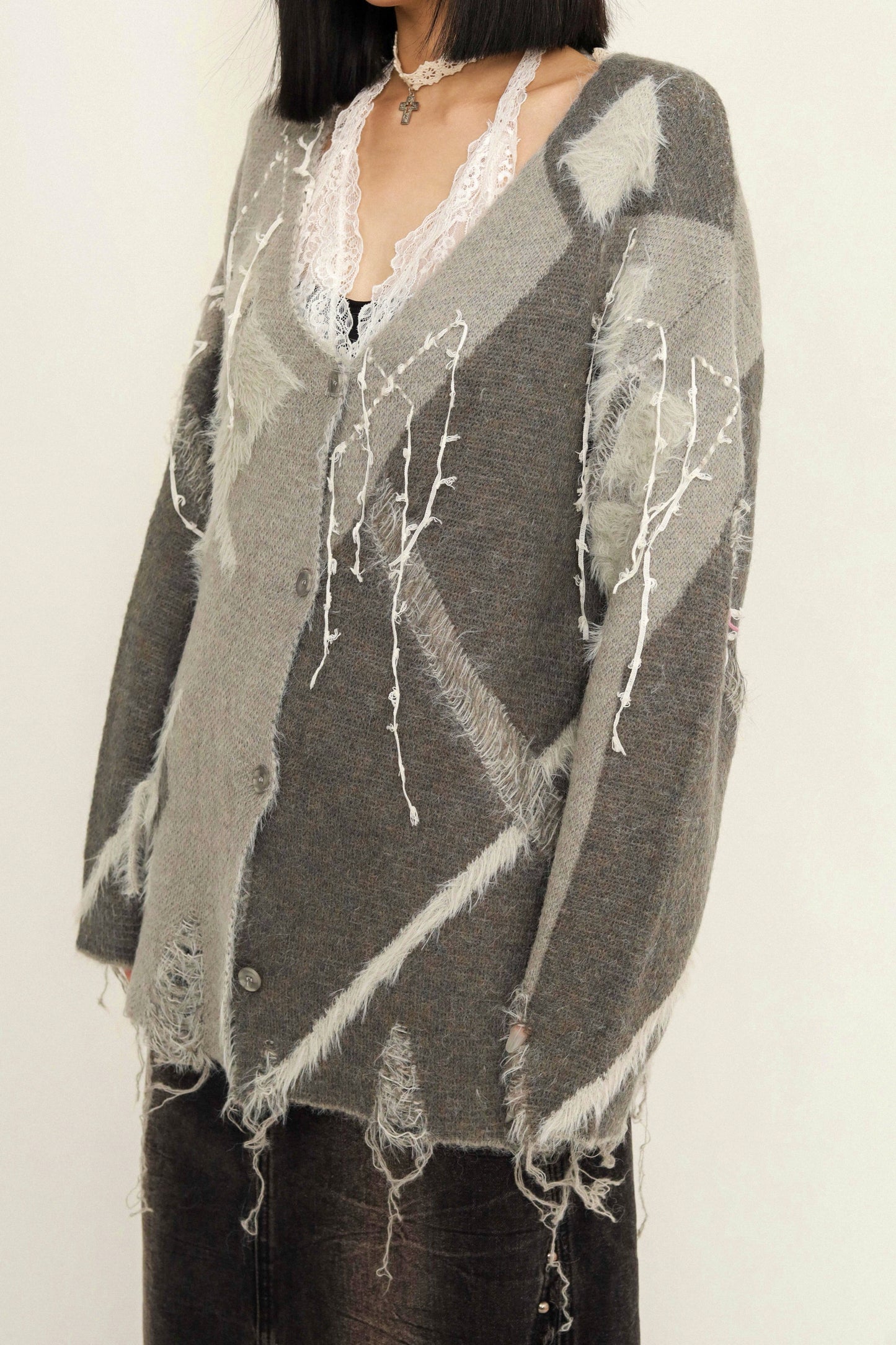 Stitching Design Loose Cardigan Sweater