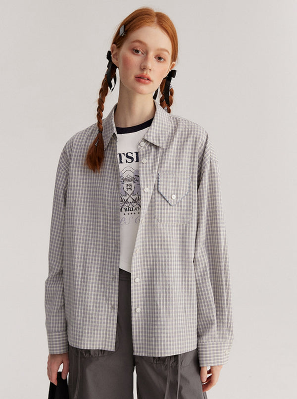 Striped Plaid Shirt Loose Long-Sleeved Set -Up